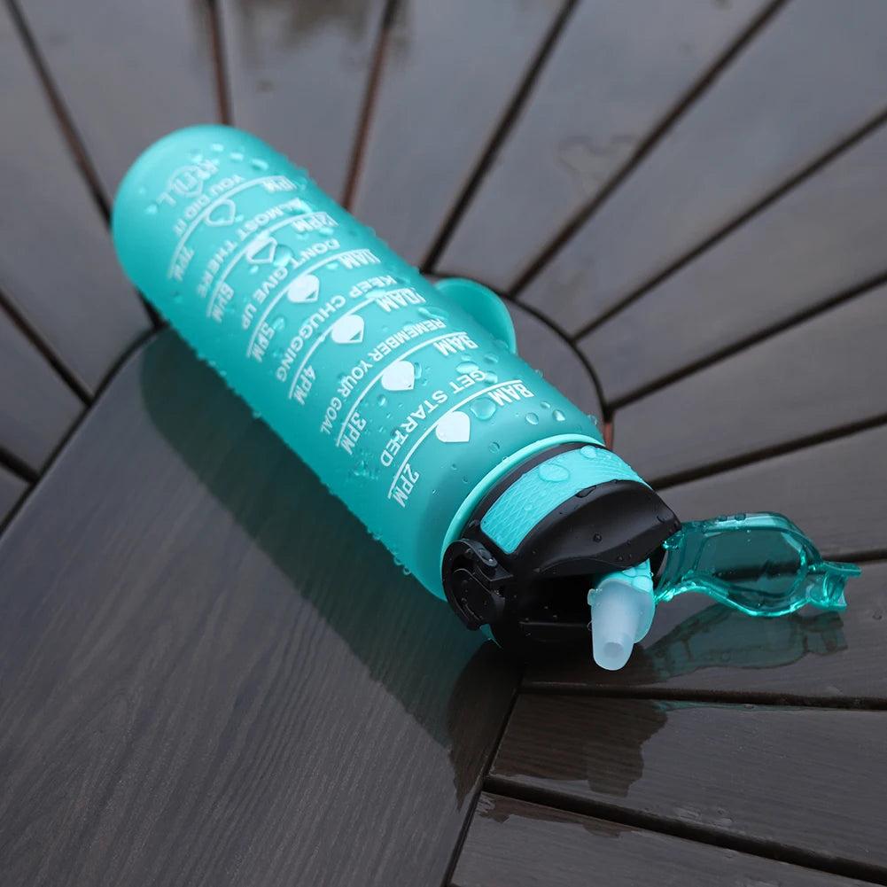 1000Ml Sports Water Bottle With Straw Time Marker Outdoor Camping Cup Student Drinking Water Cup Leakproof Portable Cups