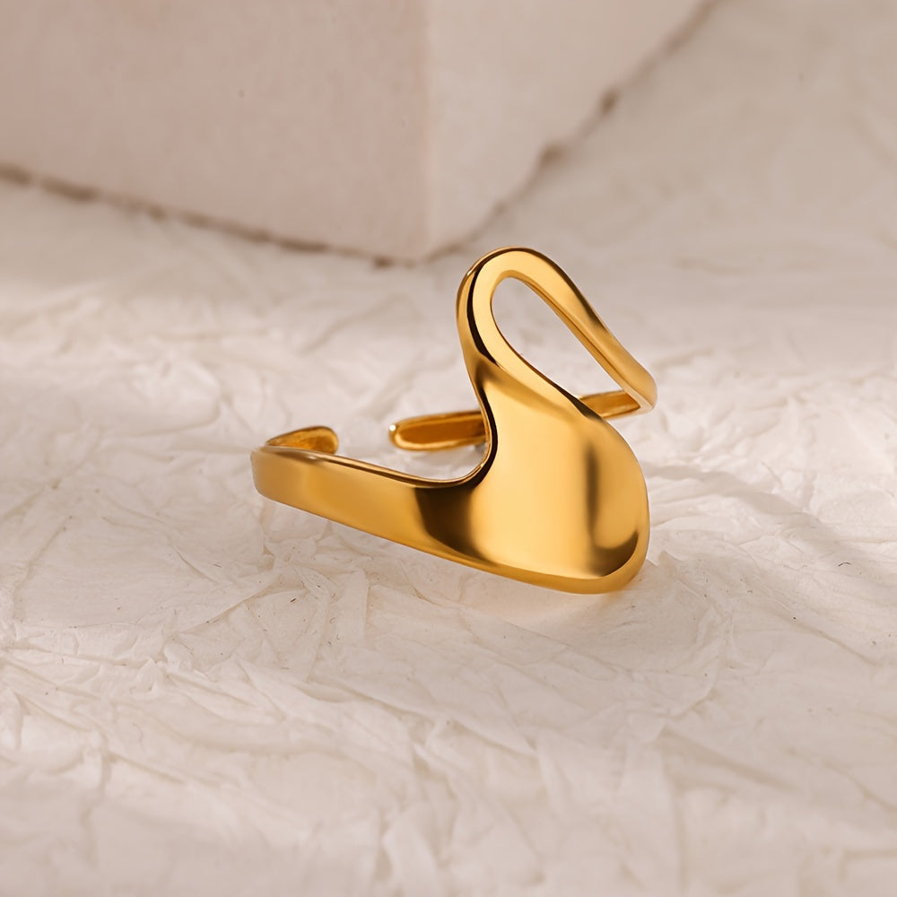 Kpop Style Cuff Ring Made Of Stainless Steel 18k Gold Plated Trendy Wave Shape Match Daily Outfits Suitable For Men And Women Light Luxury Jewelry