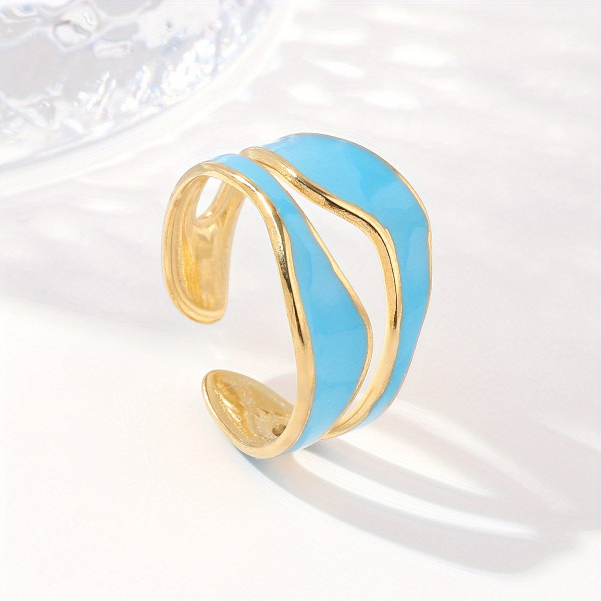 1pc Exquisite White/Dark Blue/Green/Steel White Enamel Creative Ring, Stainless Steel Irregular Opening Adjustable Ring For Men