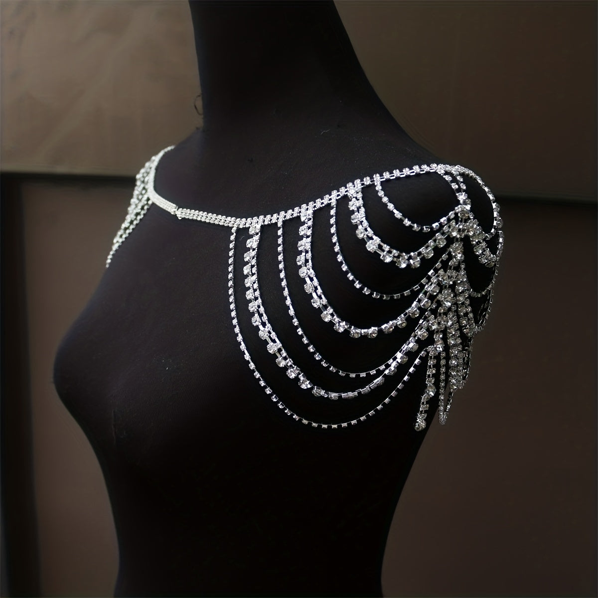 Boho Layered Rhinestone Shoulder Chain Bling Crystal Tassel Body Chain Jewelry Party Bra Chain Accessory For Women