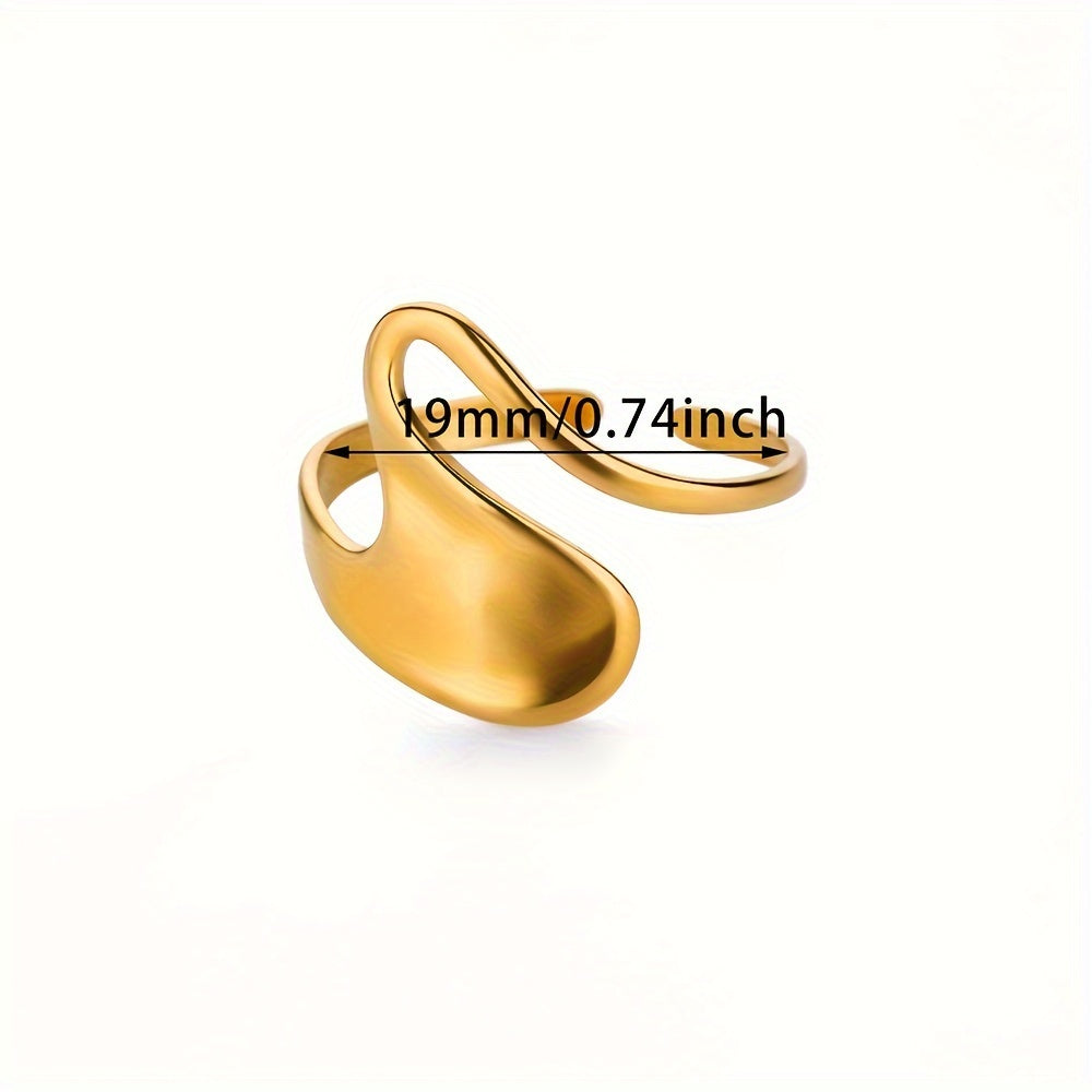Kpop Style Cuff Ring Made Of Stainless Steel 18k Gold Plated Trendy Wave Shape Match Daily Outfits Suitable For Men And Women Light Luxury Jewelry