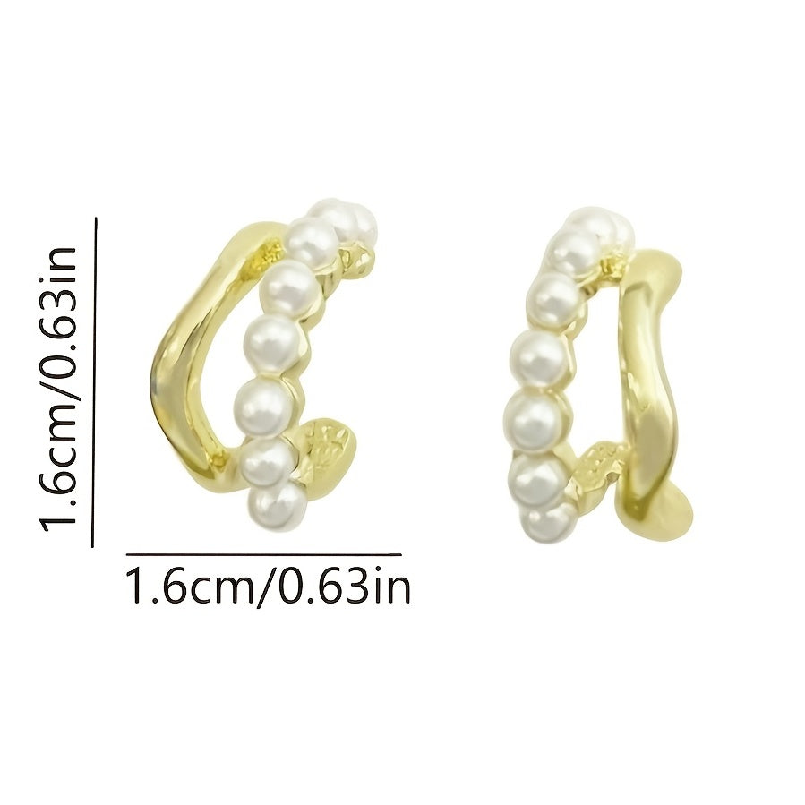 Double-layer Faux Pearl Decor Hoop Earrings Japanese/ Korean Style Alloy Jewelry Versatile Ear Ornaments Trendy Female Gift