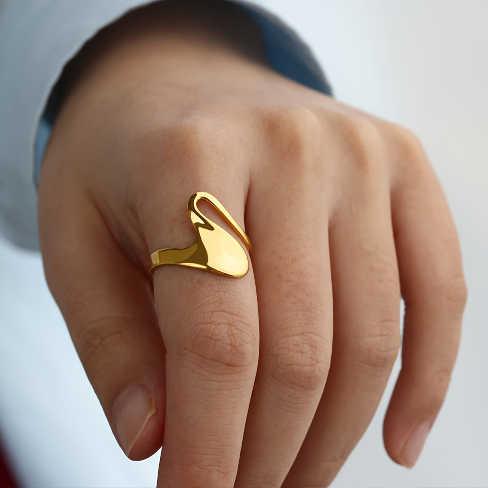 Kpop Style Cuff Ring Made Of Stainless Steel 18k Gold Plated Trendy Wave Shape Match Daily Outfits Suitable For Men And Women Light Luxury Jewelry
