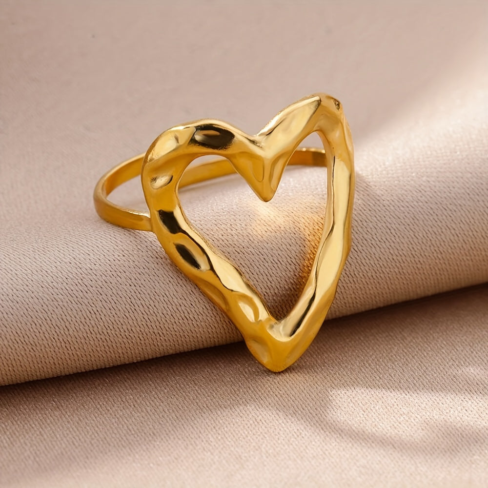 1pc Stainless Steel Golden Plated Hollow Out Love Open Unisex Ring For Men