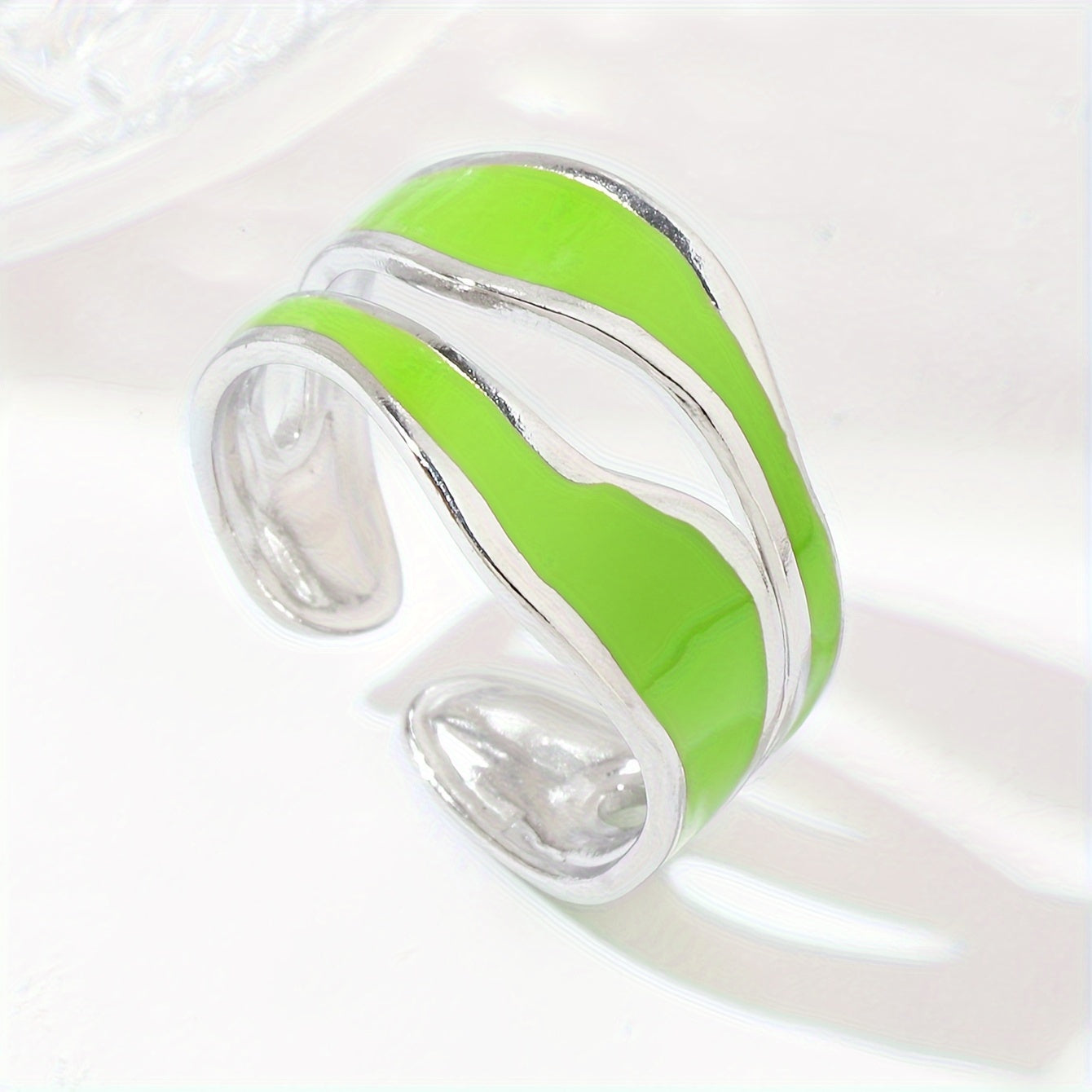 1pc Exquisite White/Dark Blue/Green/Steel White Enamel Creative Ring, Stainless Steel Irregular Opening Adjustable Ring For Men