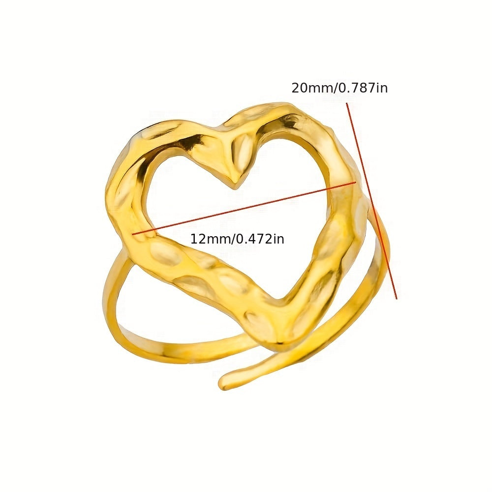 1pc Stainless Steel Golden Plated Hollow Out Love Open Unisex Ring For Men