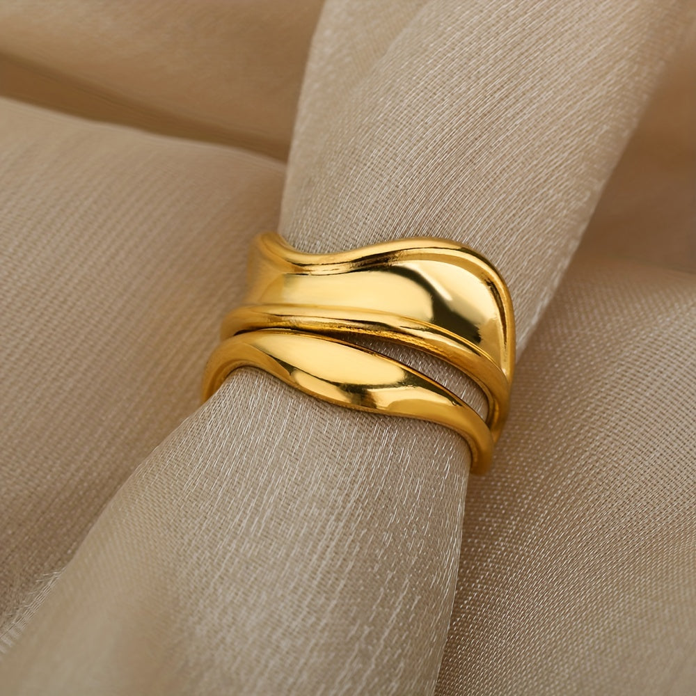 Stainless Steel Golden Plated Ring Cool Simple Geometric Wave Open Ring Jewelry