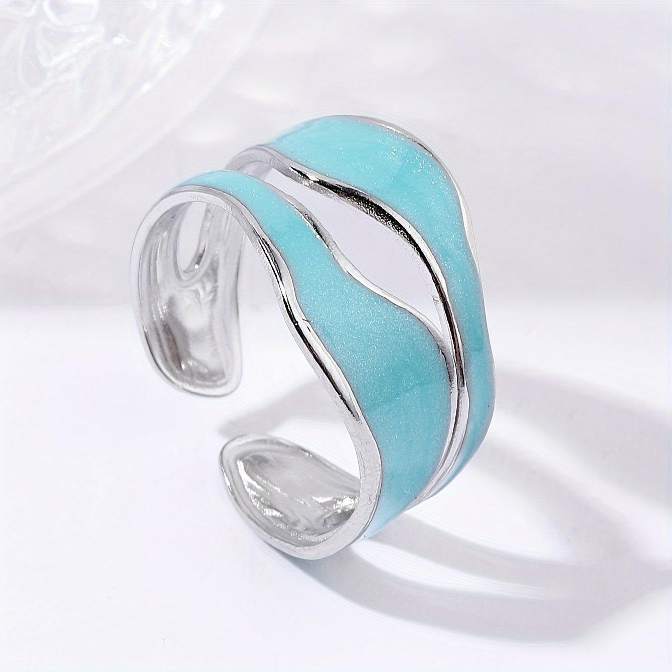 1pc Exquisite White/Dark Blue/Green/Steel White Enamel Creative Ring, Stainless Steel Irregular Opening Adjustable Ring For Men