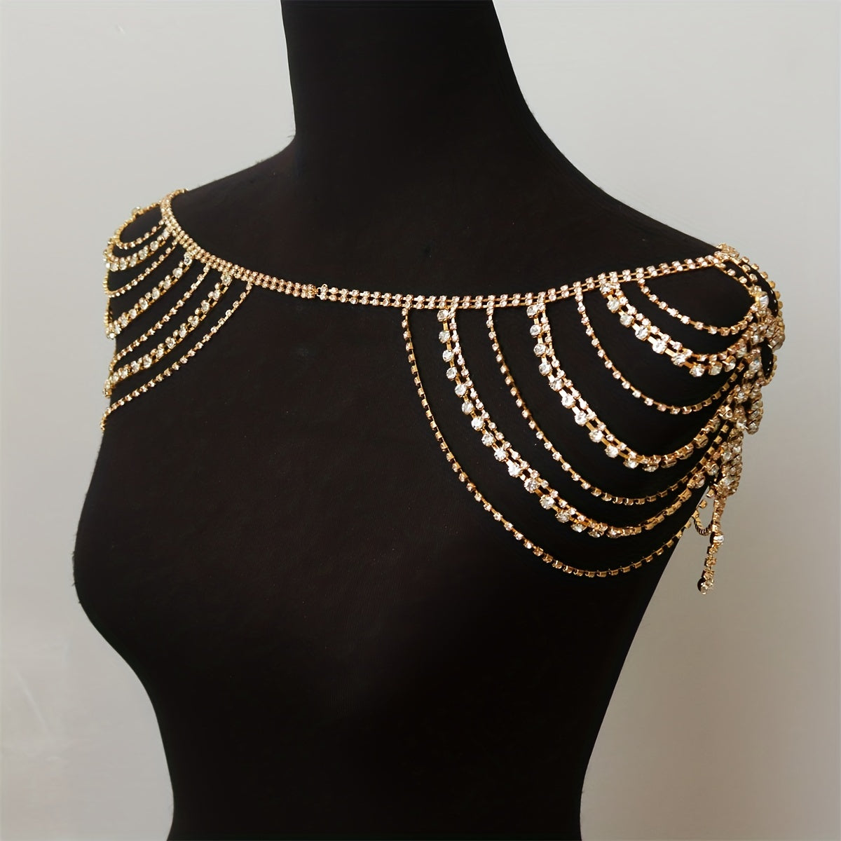 Boho Layered Rhinestone Shoulder Chain Bling Crystal Tassel Body Chain Jewelry Party Bra Chain Accessory For Women