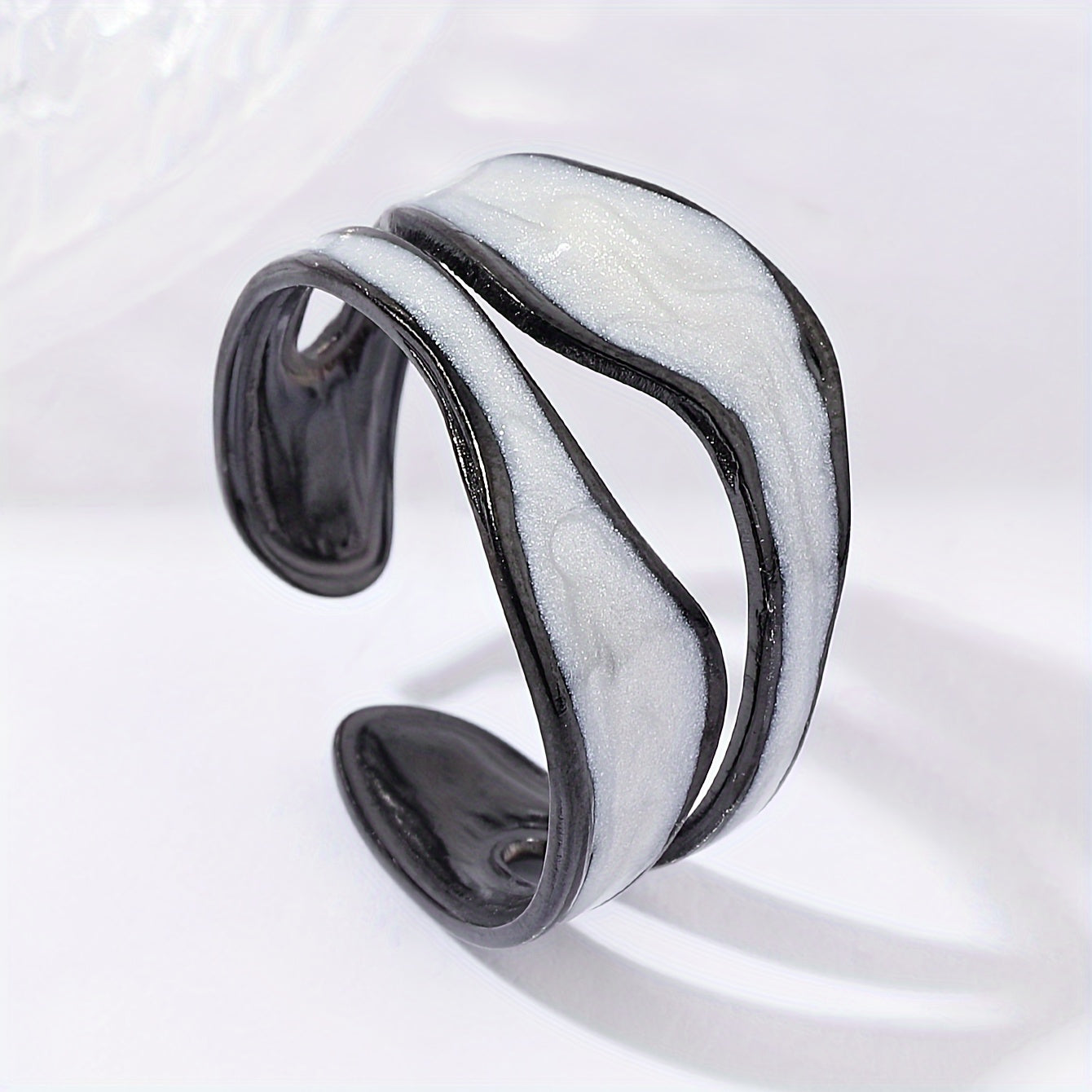 1pc Exquisite White/Dark Blue/Green/Steel White Enamel Creative Ring, Stainless Steel Irregular Opening Adjustable Ring For Men