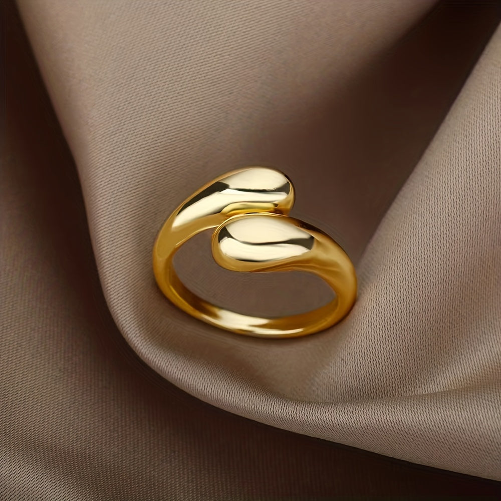 Kpop Style Ring 14k Gold Plated Polish Surface Adjustable Wrap Ring Match Daily Outfits Party Accessory Dainty Birthday Gift For Your Girl