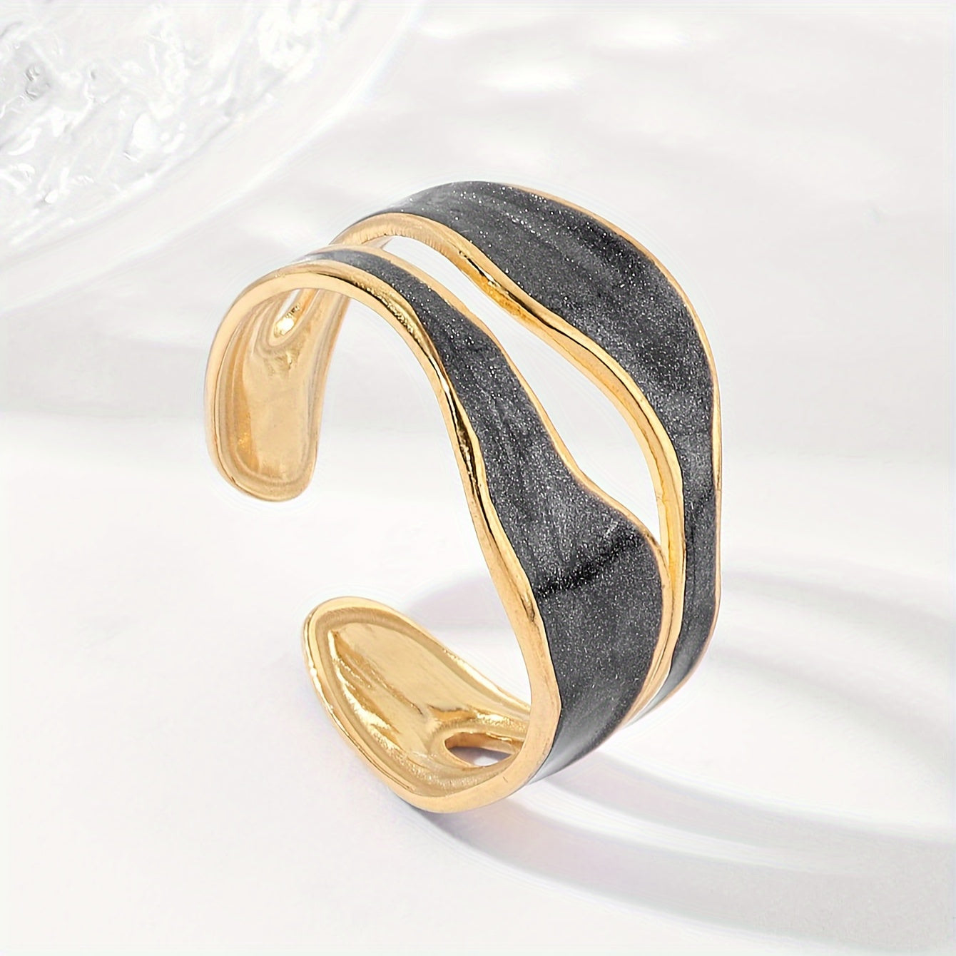 1pc Exquisite White/Dark Blue/Green/Steel White Enamel Creative Ring, Stainless Steel Irregular Opening Adjustable Ring For Men