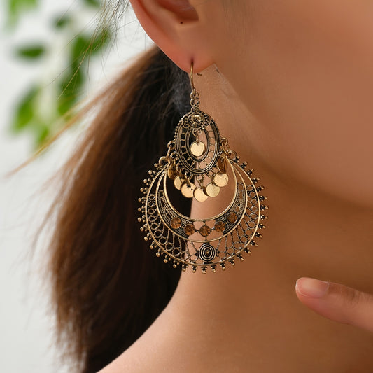 Hollow Retro Bohemian Dangle Earrings Zinc Alloy Jewelry Exquisite Gift For Women Holiday Party Engagement
