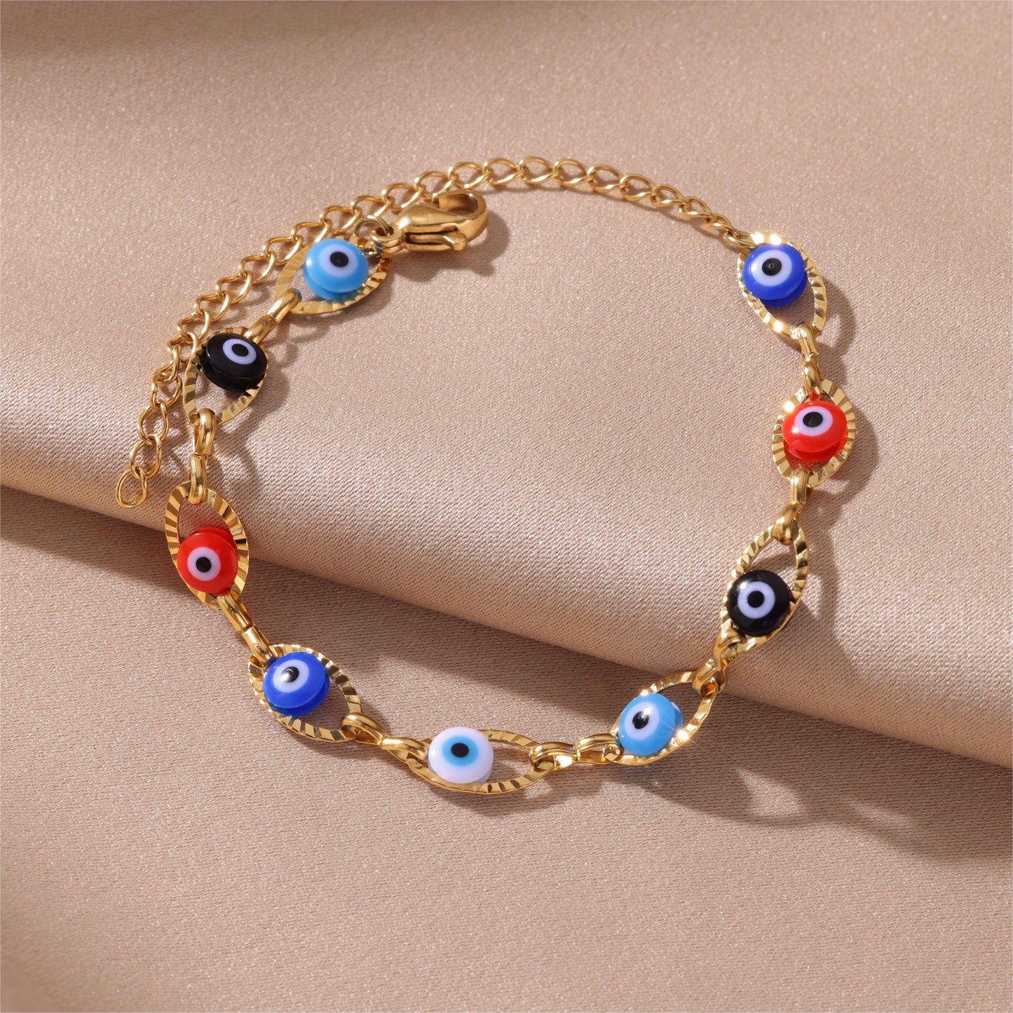 Stainless Steel Plated Evil's Eye Charm Bracelet Good Luck Hand Jewelry Accessories