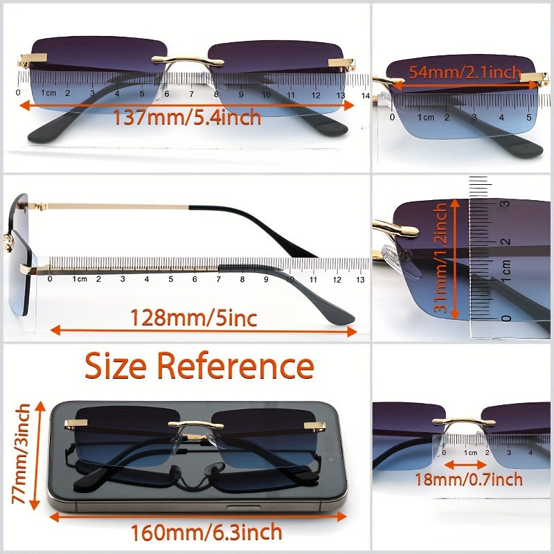Rimless Rectangle For Women Men Summer Gradient Metal Outdoor Sun Shades For Driving Beach Travel fashion glasses