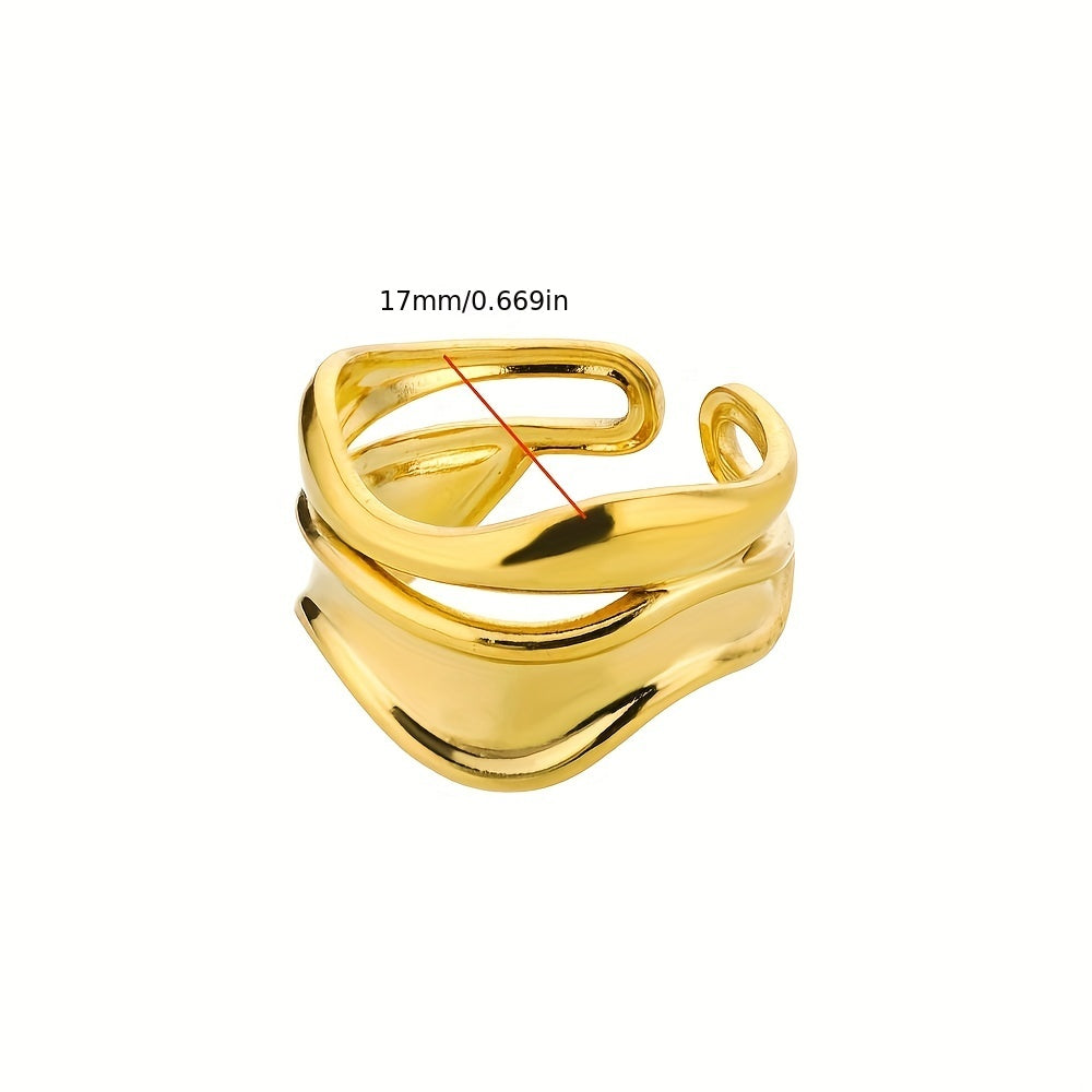 Stainless Steel Golden Plated Ring Cool Simple Geometric Wave Open Ring Jewelry