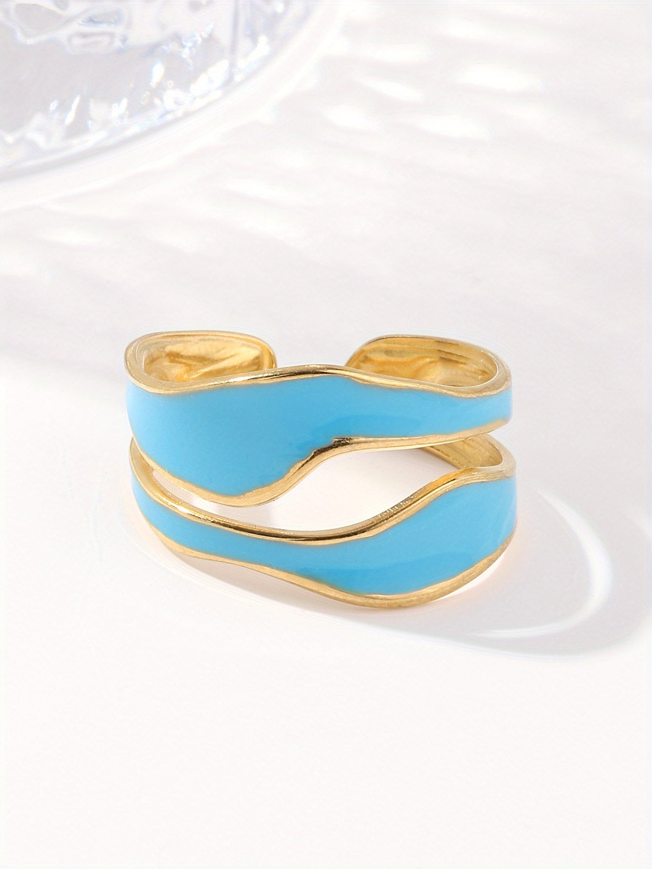 1pc Exquisite White/Dark Blue/Green/Steel White Enamel Creative Ring, Stainless Steel Irregular Opening Adjustable Ring For Men