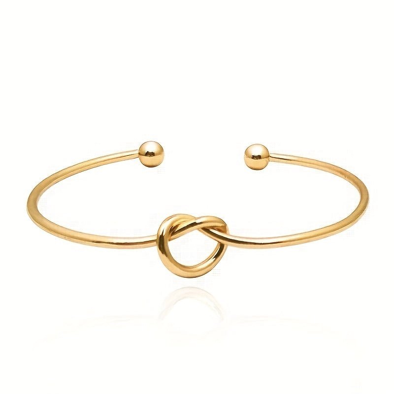 Knot Decor Cuff Bangle, Geometric Twist Design Cuff Open Bracelet