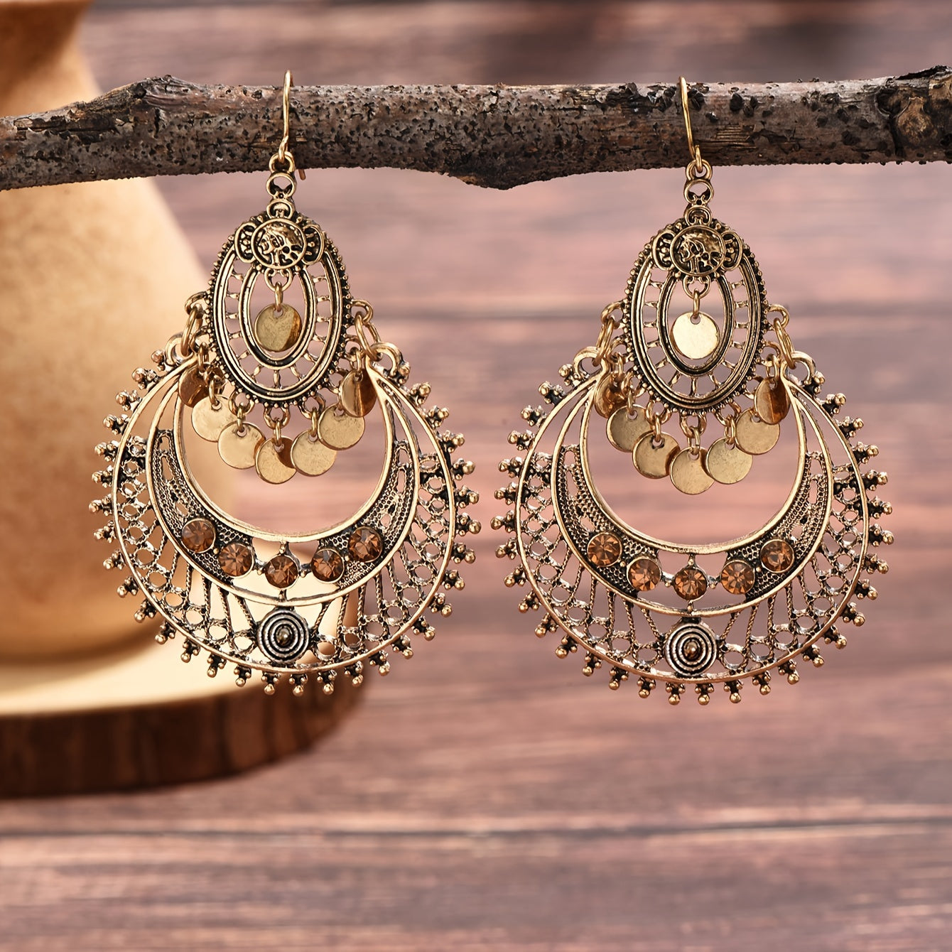 Hollow Retro Bohemian Dangle Earrings Zinc Alloy Jewelry Exquisite Gift For Women Holiday Party Engagement