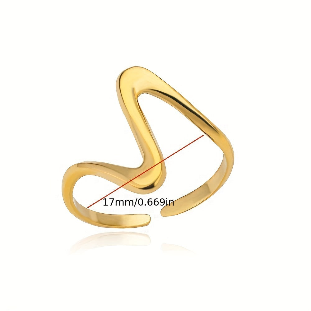 Kpop Style Cuff Ring Made Of Stainless Steel 18k Gold Plated Trendy Wave Shape Match Daily Outfits Suitable For Men And Women Light Luxury Jewelry