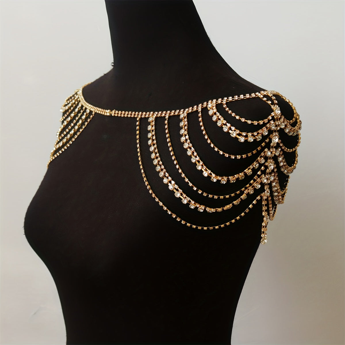 Boho Layered Rhinestone Shoulder Chain Bling Crystal Tassel Body Chain Jewelry Party Bra Chain Accessory For Women