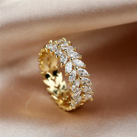 Exquisite Double Rows Copper Promise Ring Full Of Shiny zirconia Bridal Wedding Rings For Women