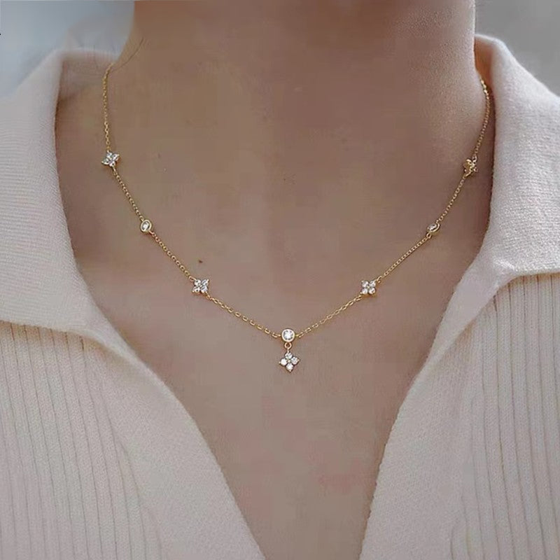 Four-leaf Clover & Round Shape zirconia Chain Necklace For Women Luxury Collar Choker Accessories