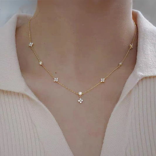 Four-leaf Clover & Round Shape zirconia Chain Necklace For Women Luxury Collar Choker Accessories