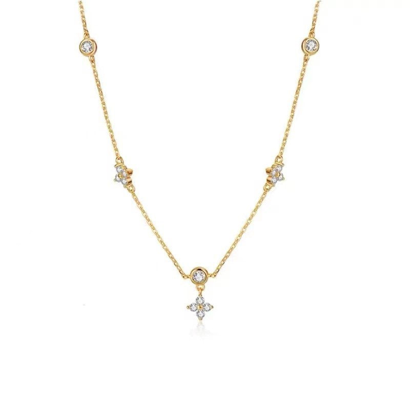 Four-leaf Clover & Round Shape zirconia Chain Necklace For Women Luxury Collar Choker Accessories