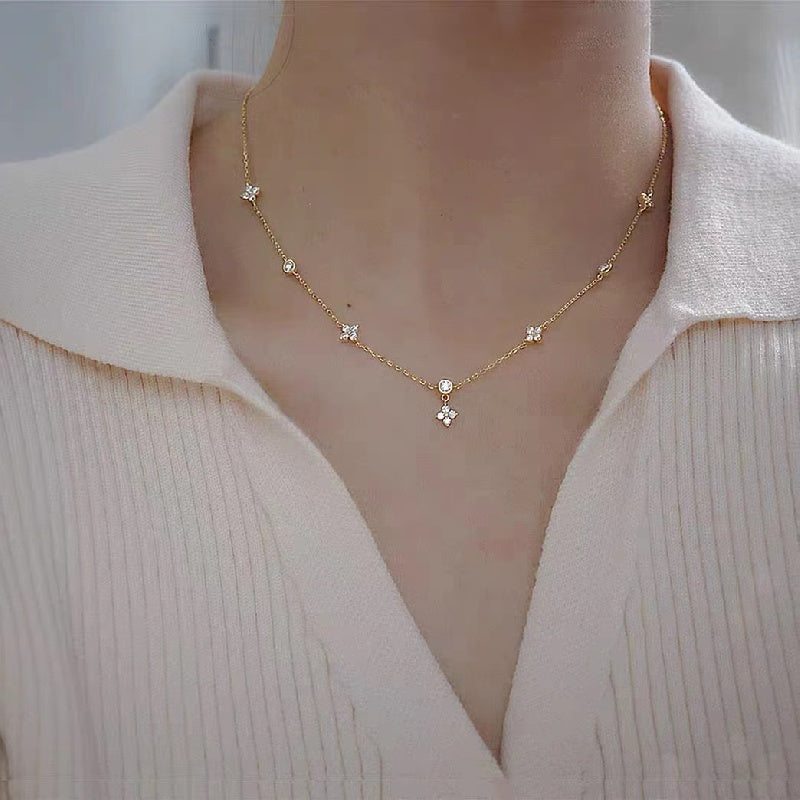 Four-leaf Clover & Round Shape zirconia Chain Necklace For Women Luxury Collar Choker Accessories
