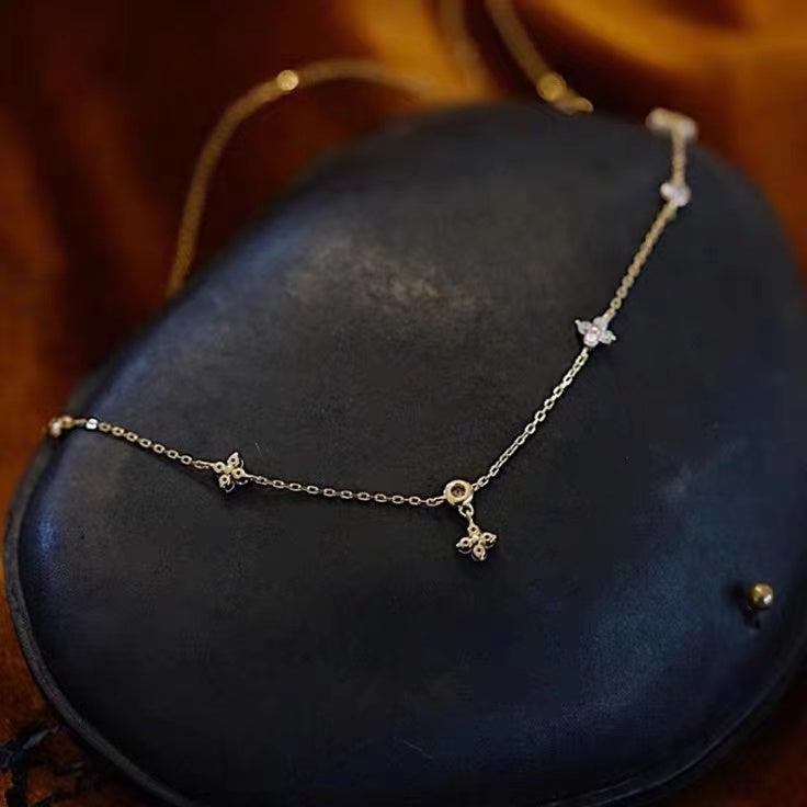 Four-leaf Clover & Round Shape zirconia Chain Necklace For Women Luxury Collar Choker Accessories