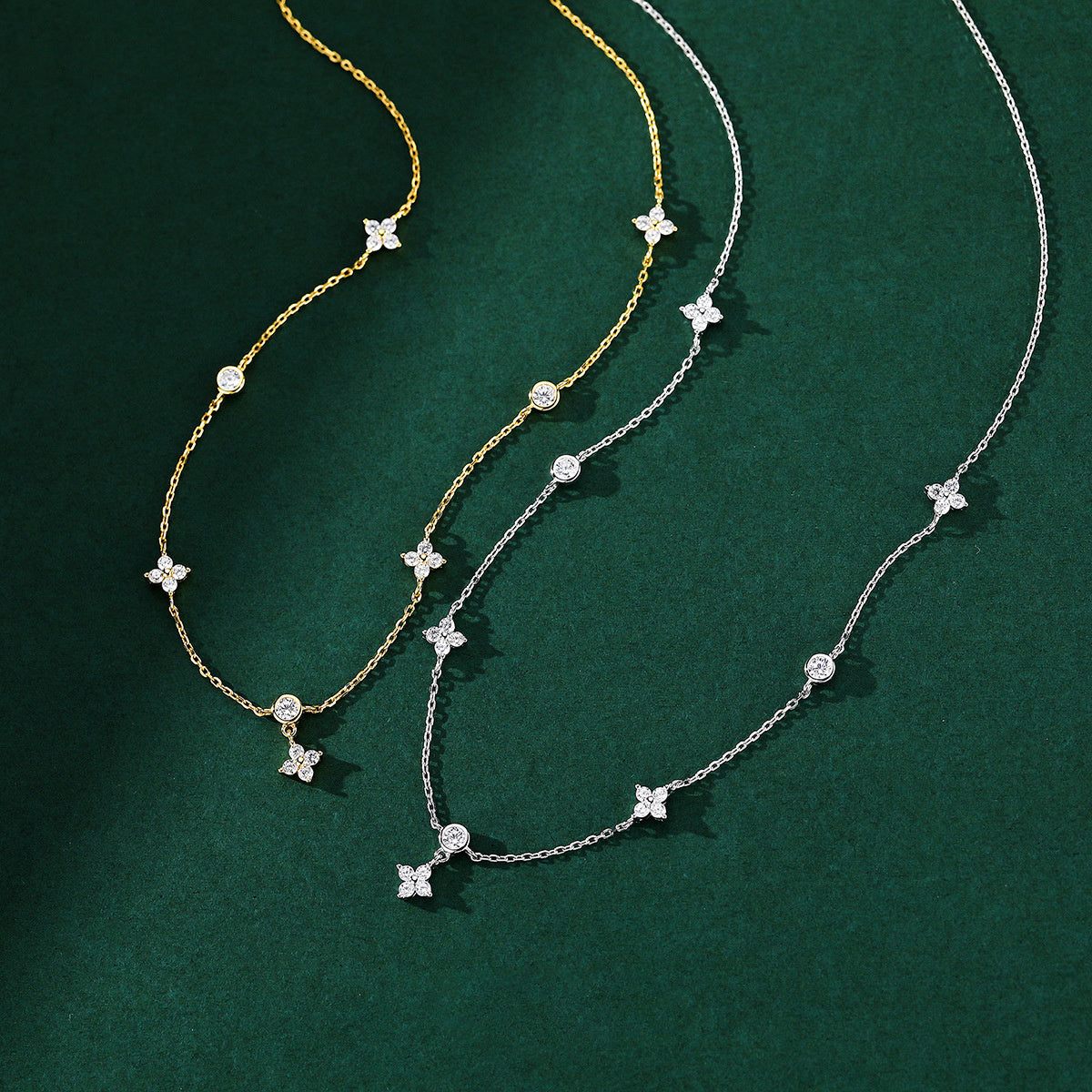 Four-leaf Clover & Round Shape zirconia Chain Necklace For Women Luxury Collar Choker Accessories
