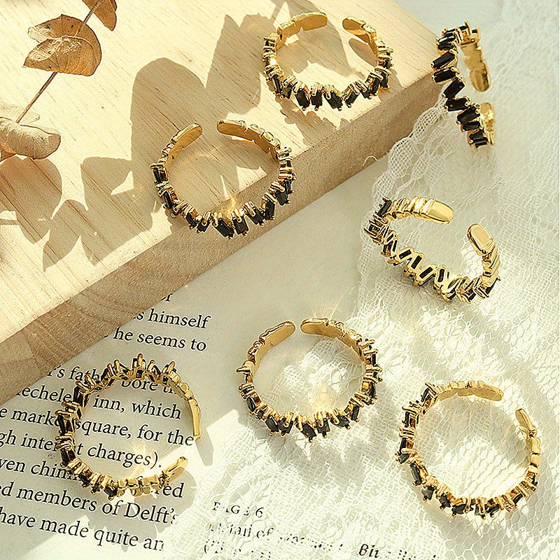 Kpop Style Cuff Ring Inlaid Shining zirconia 18k Gold Plated Multi Styles To Choose Match Daily Outfits Suitable For Men And Women
