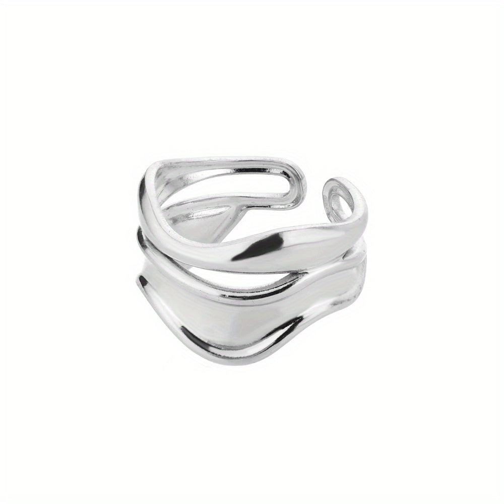 Stainless Steel Golden Plated Ring Cool Simple Geometric Wave Open Ring Jewelry