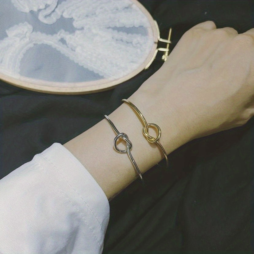 Knot Decor Cuff Bangle, Geometric Twist Design Cuff Open Bracelet