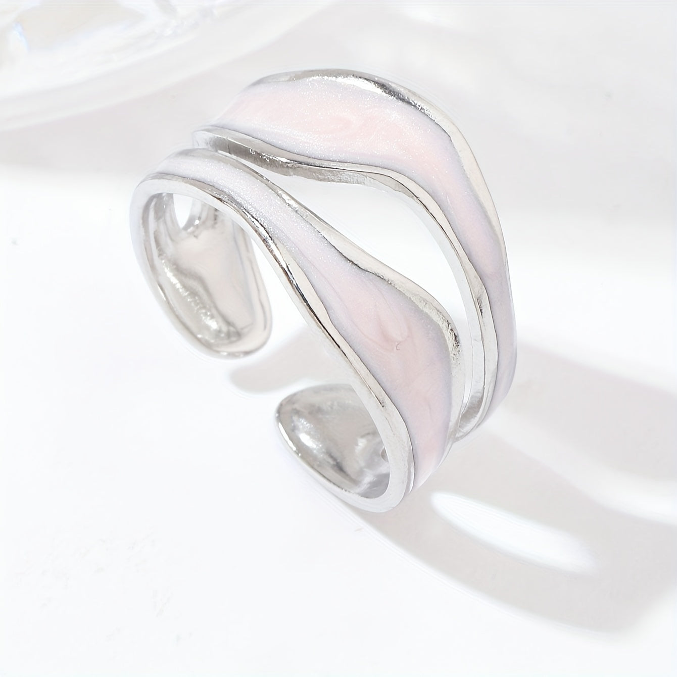 1pc Exquisite White/Dark Blue/Green/Steel White Enamel Creative Ring, Stainless Steel Irregular Opening Adjustable Ring For Men