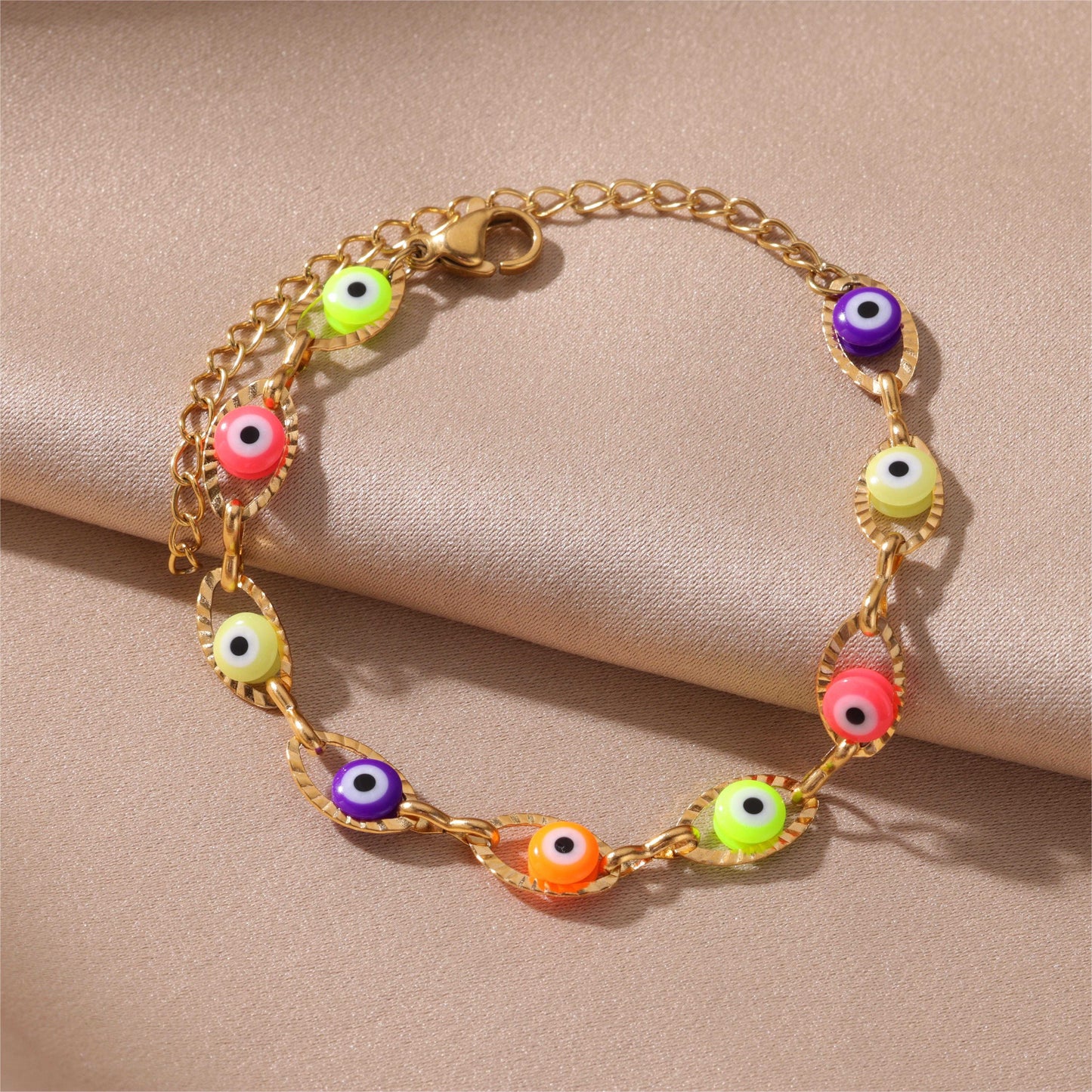 Stainless Steel Plated Evil's Eye Charm Bracelet Good Luck Hand Jewelry Accessories