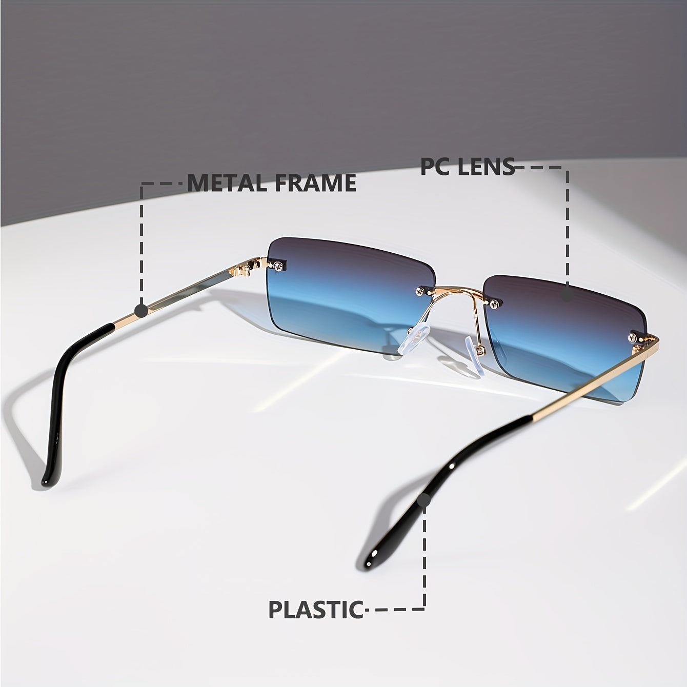 Rimless Rectangle For Women Men Summer Gradient Metal Outdoor Sun Shades For Driving Beach Travel fashion glasses