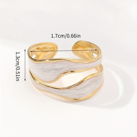 1pc Exquisite White/Dark Blue/Green/Steel White Enamel Creative Ring, Stainless Steel Irregular Opening Adjustable Ring For Men