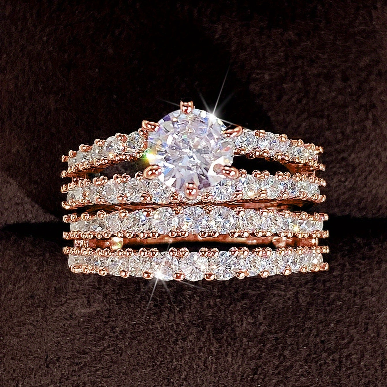 2 Pcs/set Bridal Wedding Rings 18K Gold Plated 6 Prong Setting zirconia Rings For Women Engagement Proposal Jewelry Gift (no Box)