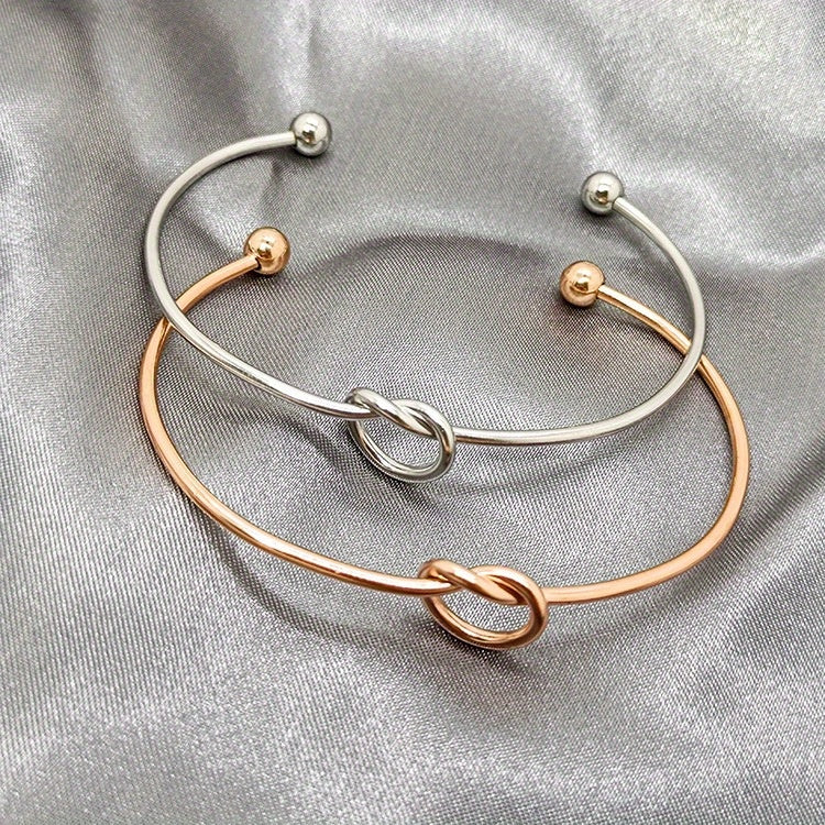 Knot Decor Cuff Bangle, Geometric Twist Design Cuff Open Bracelet