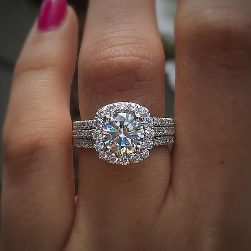 Micro Pave 3 Row zirconia Ring For Women Engagement Wedding Casual Party Jewelry