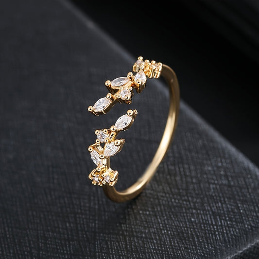Leaf Inlaid zirconia Open Ring Silver Plated Adjustable Fine Jewelry For Women Party Banquet Wedding Decor