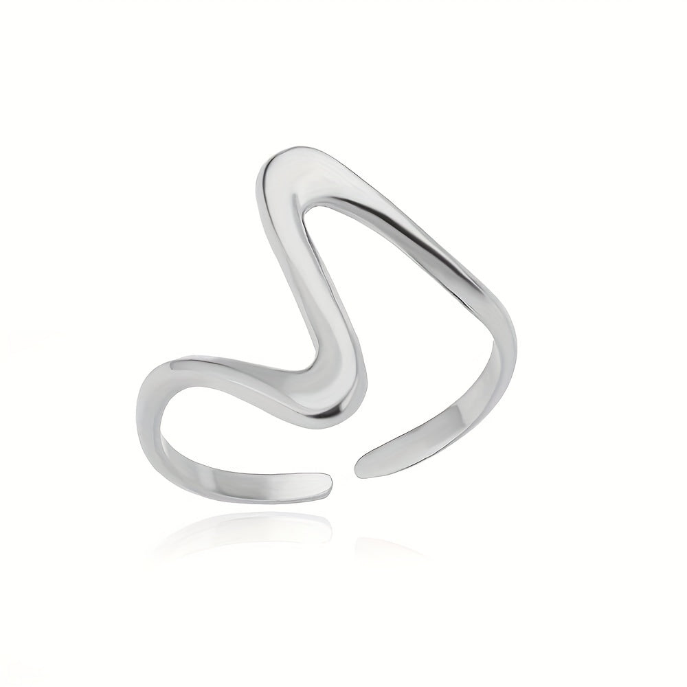 Kpop Style Cuff Ring Made Of Stainless Steel 18k Gold Plated Trendy Wave Shape Match Daily Outfits Suitable For Men And Women Light Luxury Jewelry