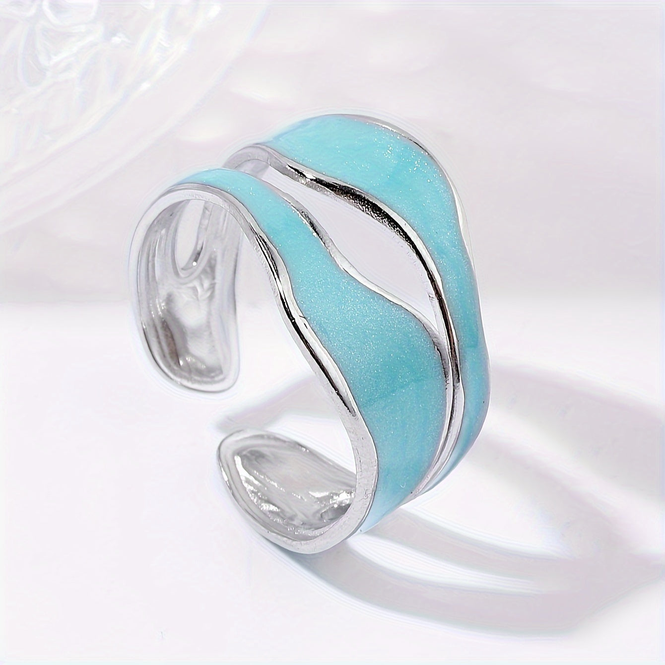 1pc Exquisite White/Dark Blue/Green/Steel White Enamel Creative Ring, Stainless Steel Irregular Opening Adjustable Ring For Men