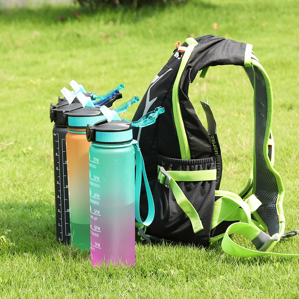 1000Ml Sports Water Bottle With Straw Time Marker Outdoor Camping Cup Student Drinking Water Cup Leakproof Portable Cups