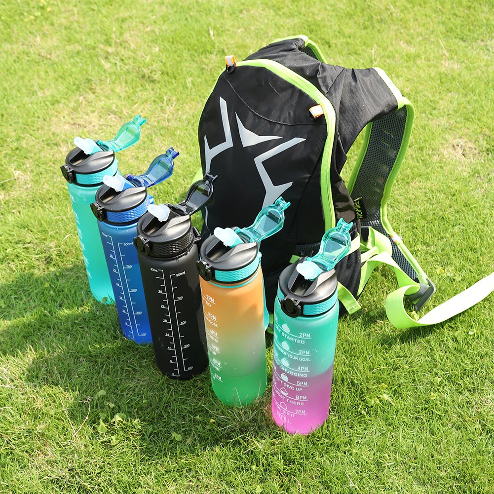 1000Ml Sports Water Bottle With Straw Time Marker Outdoor Camping Cup Student Drinking Water Cup Leakproof Portable Cups