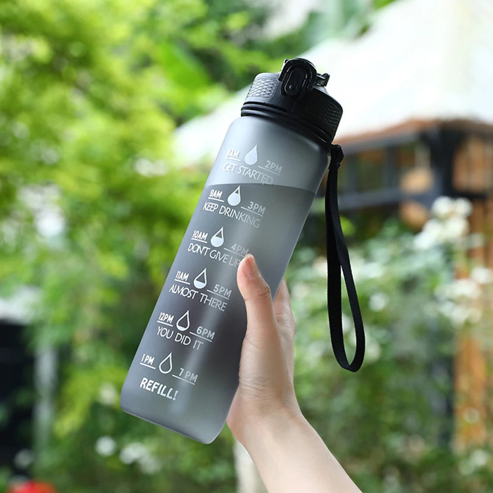 1000Ml Sports Water Bottle With Straw Time Marker Outdoor Camping Cup Student Drinking Water Cup Leakproof Portable Cups