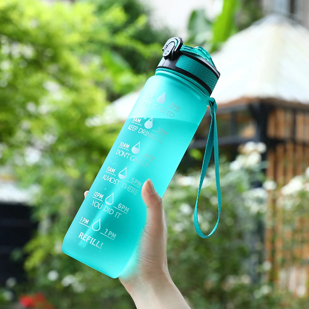 1000Ml Sports Water Bottle With Straw Time Marker Outdoor Camping Cup Student Drinking Water Cup Leakproof Portable Cups