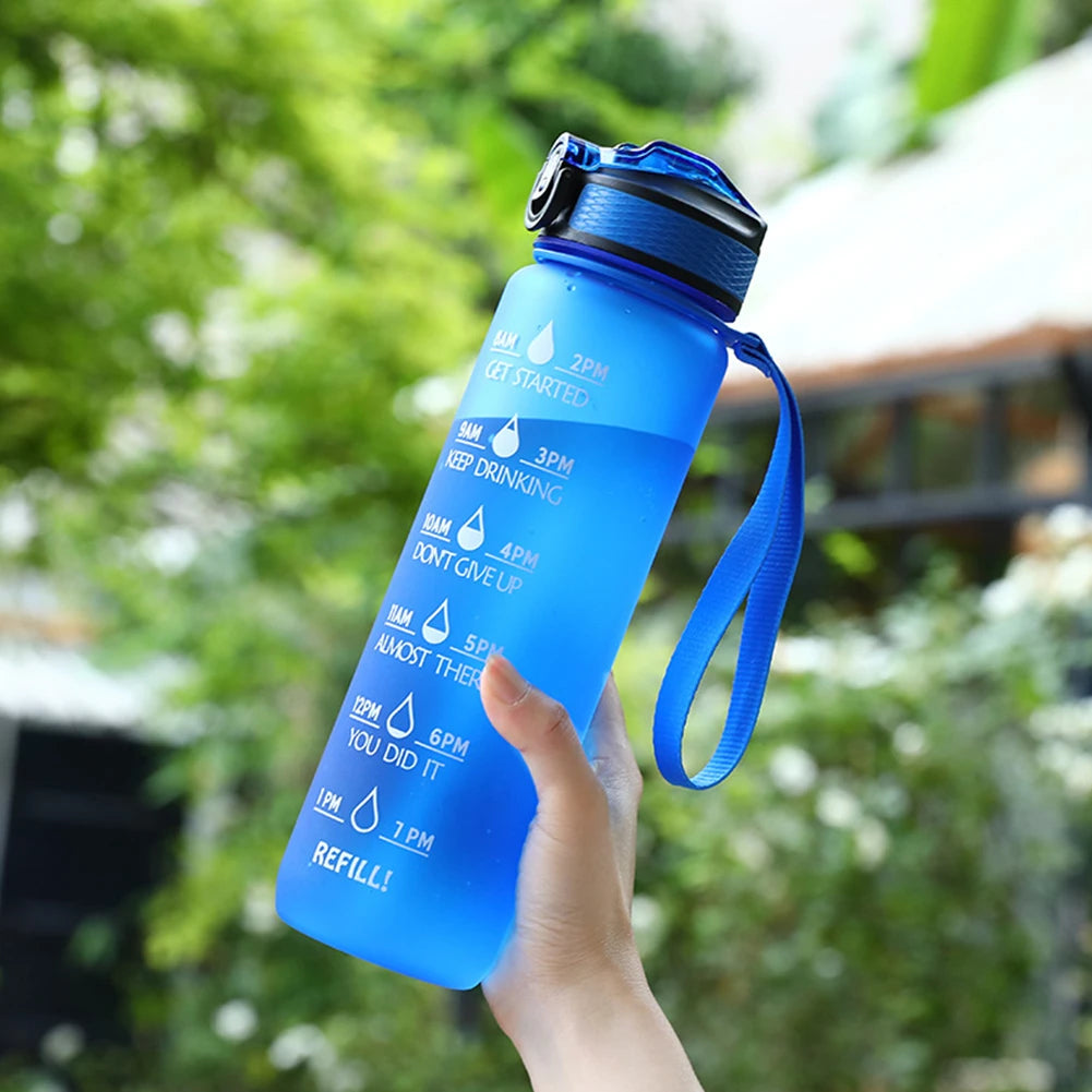 1000Ml Sports Water Bottle With Straw Time Marker Outdoor Camping Cup Student Drinking Water Cup Leakproof Portable Cups